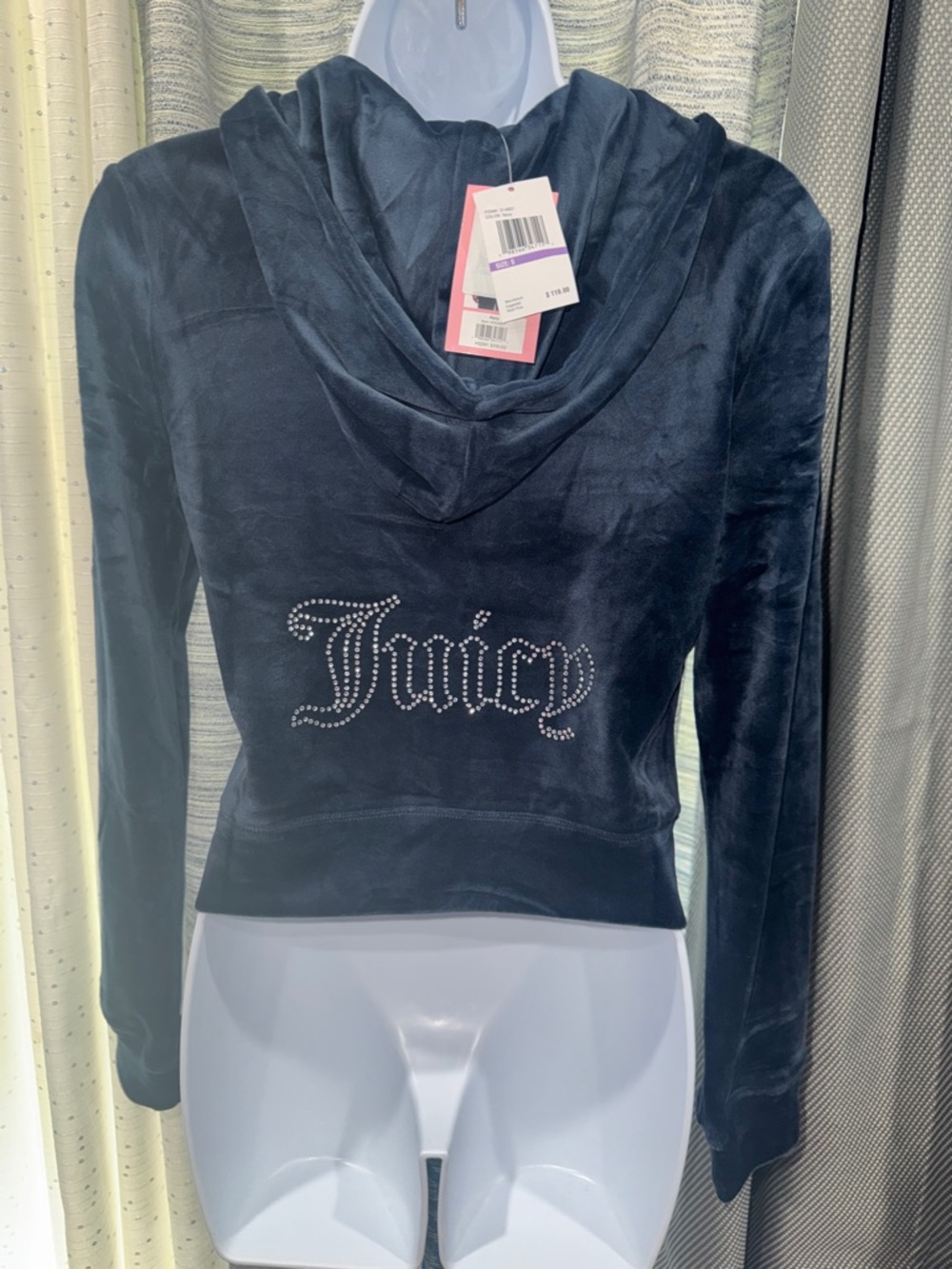 Juicy Couture- NWT Navy Velour Rhinestone Logo Zip Hoodie Size Small - Picture 3 of 16